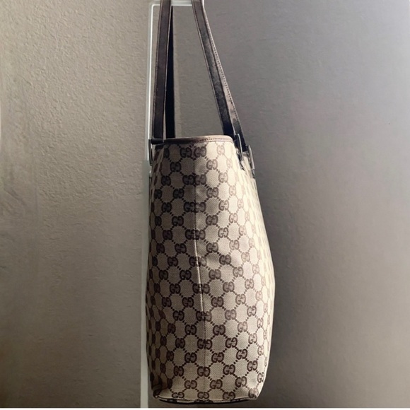 Vintage Gucci GG Signature Logo Brown Canvas Tote Silver Hardware - Picture 2 of 11